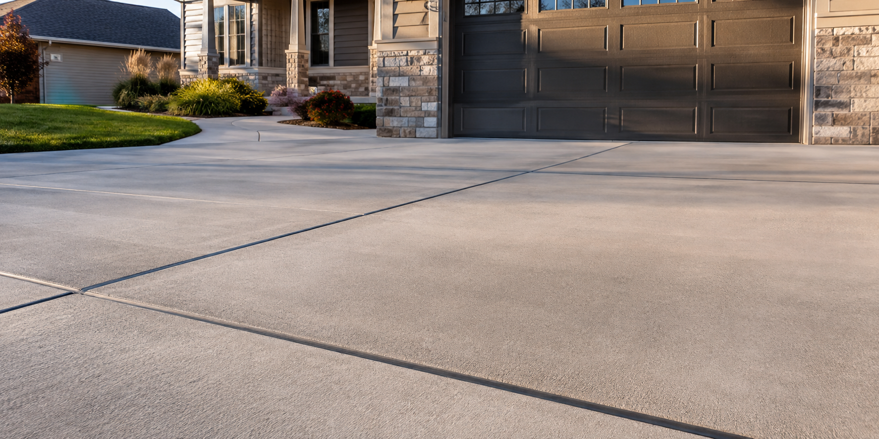 Finished Omaha driveway with professionally caulked concrete joints